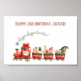 Tåg 2-års födelsedag Vattenfärg Tomte Party Expres Poster