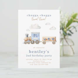 Tåg 2-års födelsedagsinbjudan | Digital eller tryc Inbjudningar