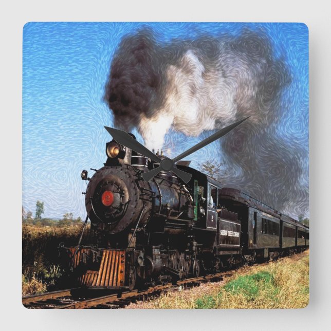 Tåg 2-klockor fyrkantig klocka (Framsida)