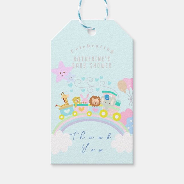 Tåg Animals Baby Pastel Blue Presentetikett (Framsidan)