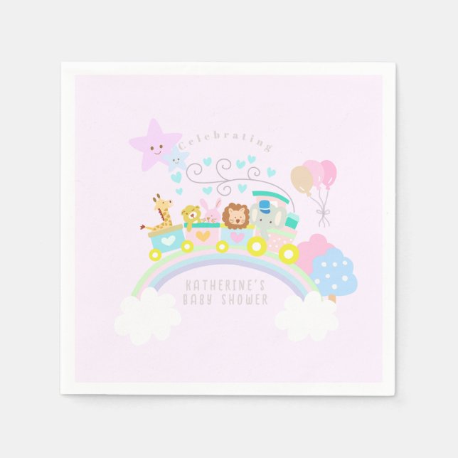 Tåg Animals Baby Pastel Rosa Pappersservett (Framsidan)