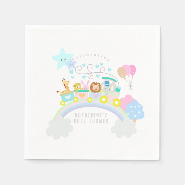 Tåg Animals Baby Pastel White Pappersservett (Framsidan)