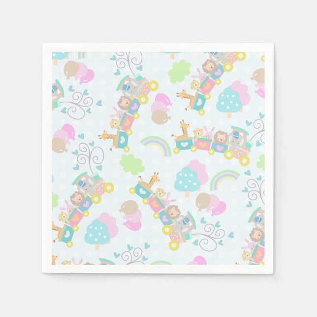 Tåg Animals Blue Pappersservett (Framsidan)