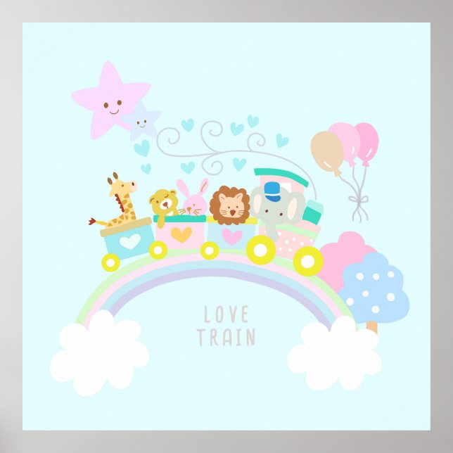 Tåg Animals Blue Poster (Framsidan)