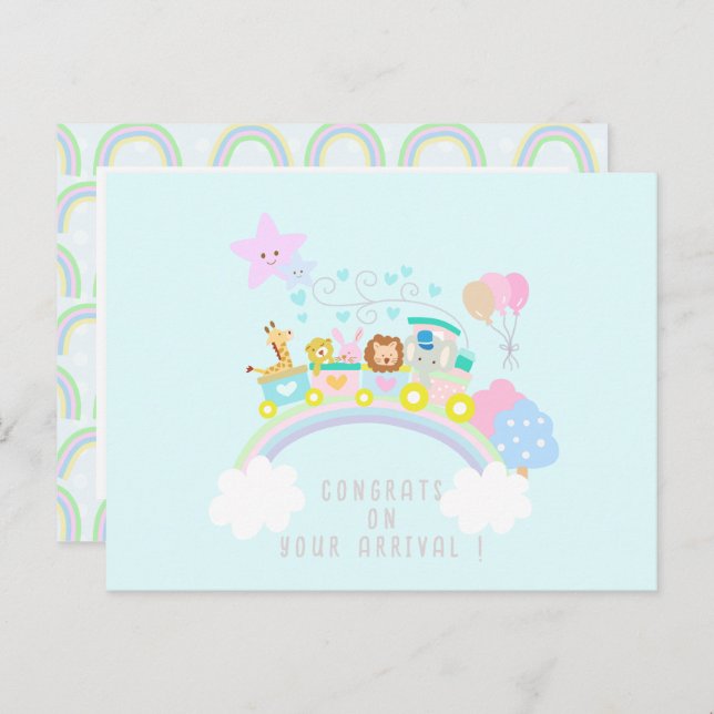 Tåg Animals Blue Vykort (Fram/baksida)