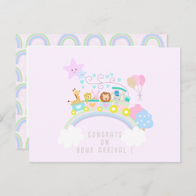 Tåg Animals Rosa Vykort (Fram/baksida)