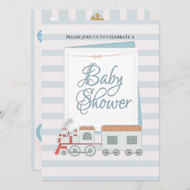 Tåg Baby Shower Inbjudan (Fram/baksida)