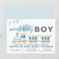 Tåg Baby Shower-inbjudan Boy Transport