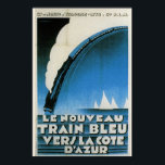 Tåg Bleu Cote d'Azur Fransk Art Deco Travel Poster<br><div class="desc">Reproduktion av vintage resor poster för "Le Nourveau Tåg Bleu Vers La Cote D'Azur". Circa 1928,  underbar Art Deco stil i blues,  svartvitt.</div>