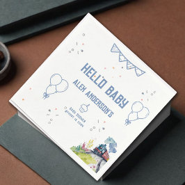 Tåg Blue Balloons Boy Whimsical Baby Shower Pappersservett