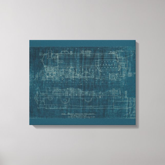 Tåg Blueprint I Canvastryck (Framsida)