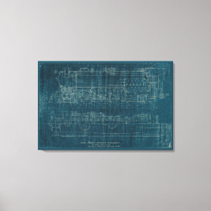 Tåg Blueprint I Canvastryck