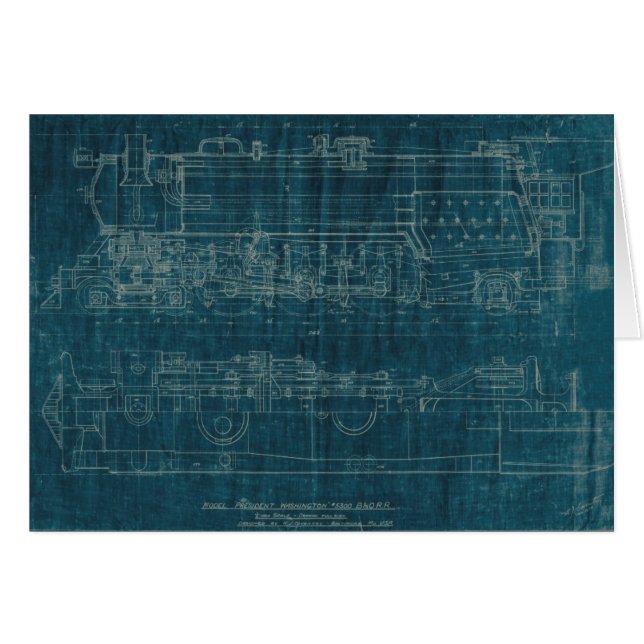 Tåg Blueprint I Hälsningskort (Framsidan Horizontal)