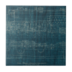 Tåg Blueprint I Kakelplatta
