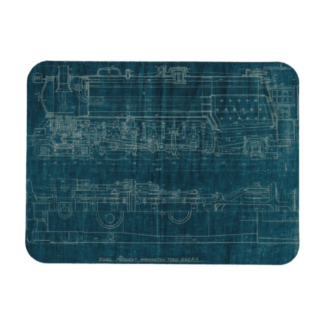 Tåg Blueprint I Magnet (Horisontell)