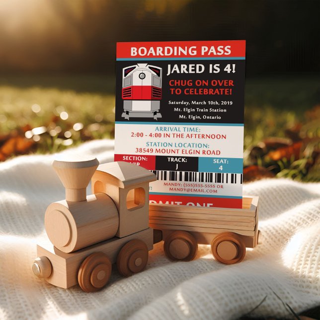 Tåg-boardingkortet Biljett Födelsedagsfest  Inbjudningar (Skapare uppladdad)