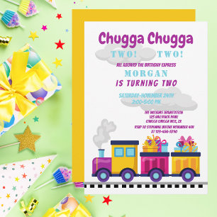 Tåg Chugga Choo Tecknad andra födelsedag Inbjudningar