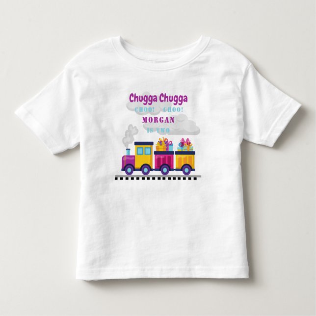 Tåg Chugga Choo Tecknad andra födelsedag T Shirt (Framsida)