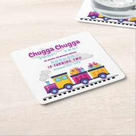 Tåg Chugga Choo Tecknad andra födelsedag Underlägg Papper Kvadrat