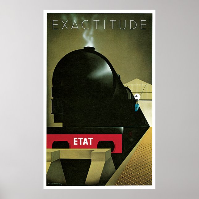 Tåg Exactitude ETAT Railroad Vintage Poster (Framsidan)