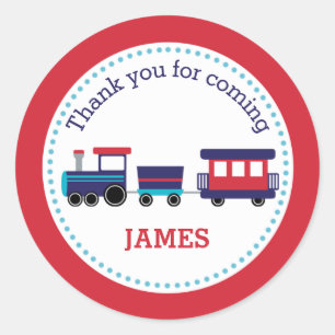 Tåg favoritstickers (Boys Birthday Navy Blue Red) Runt Klistermärke