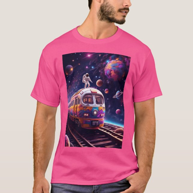 Tåg flyger genom Rymden T Shirt (Framsida)