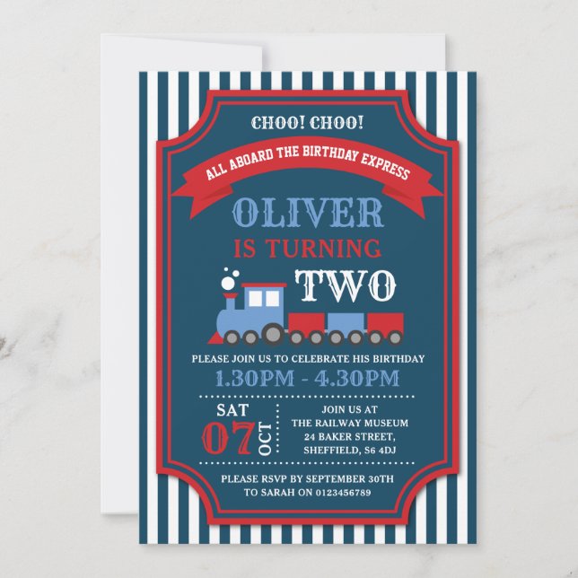 Tåg födelsedagsfest inbjudan (Framsida)