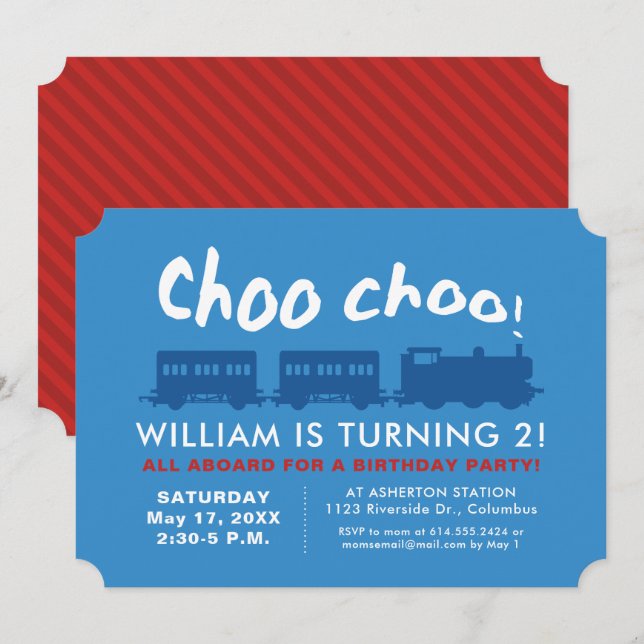 Tåg födelsedagsfest inbjudan (Fram/baksida)