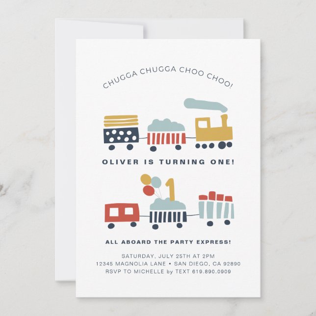 Tåg Födelsedagsfest inbjudan ・ 1 (Framsida)