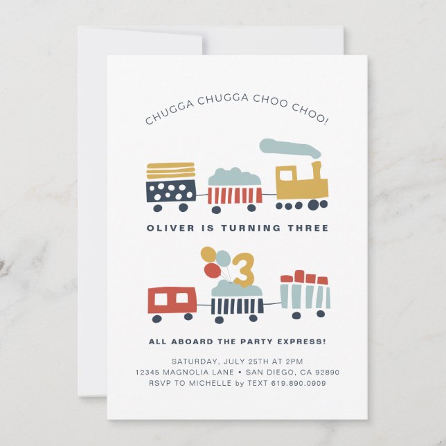 Tåg Födelsedagsfest inbjudan ・ Ålder 3 (Framsida)
