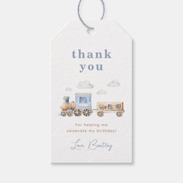 Tåg Födelsedagsfest Tack Märkre Presentetikett (Framsidan)