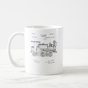 Tåg för ånga för vintagepatenttryck 1886 rörligt kaffemugg