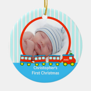 Tåg för prydnad för Babys första julfoto Julgransprydnad Keramik