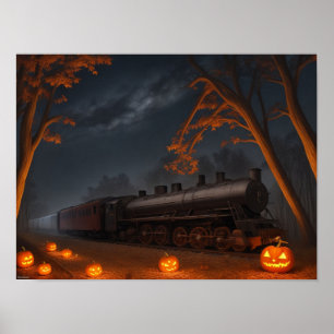 Tåg genom Halloween-skogen Poster