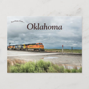 Tåg i Oklahoma på en molnig dag Vykort