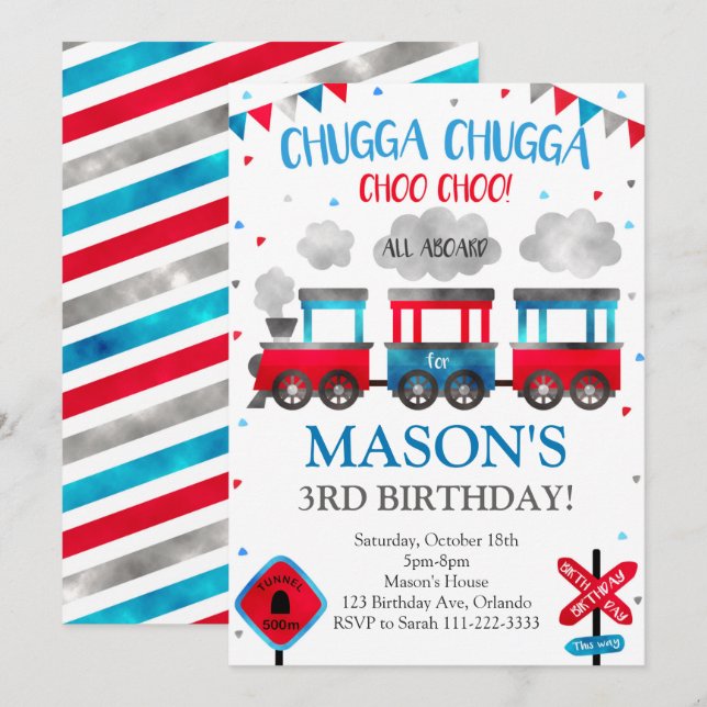 Tåg, inbjudan till födelsedagen, Tåg Inbjudan (Fram/baksida)