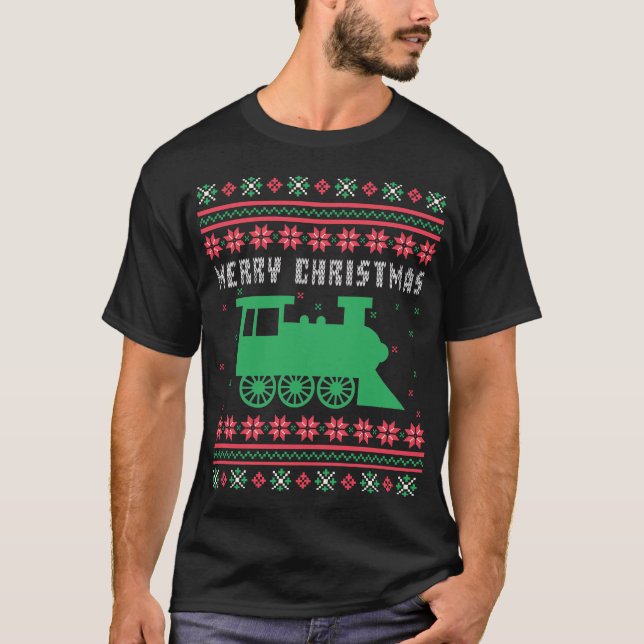 Tåg Locomotive Ugly jul Sweater Tee (Framsida)
