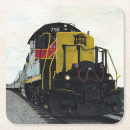 Tåg lokomotiv på järnvägen underlägg papper kvadrat