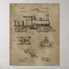 Tåg Lokomotiv Patent Teckning Poster