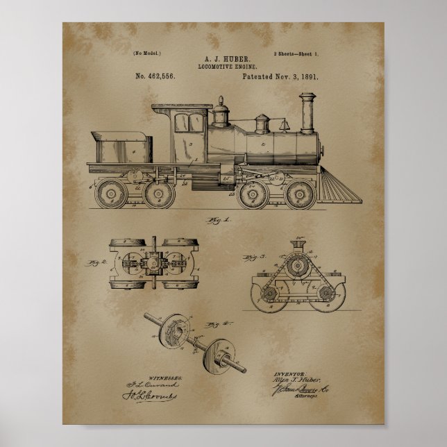 Tåg Lokomotiv Patent Teckning Poster (Framsidan)