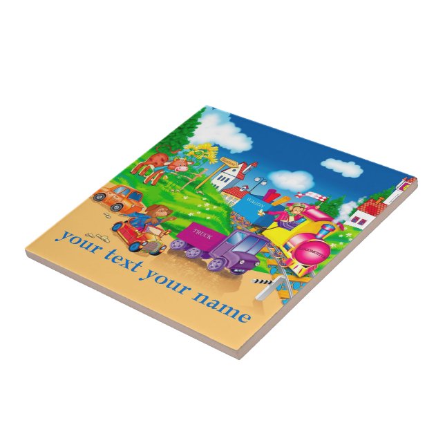 tåg och bil kakelplatta (Sidan)