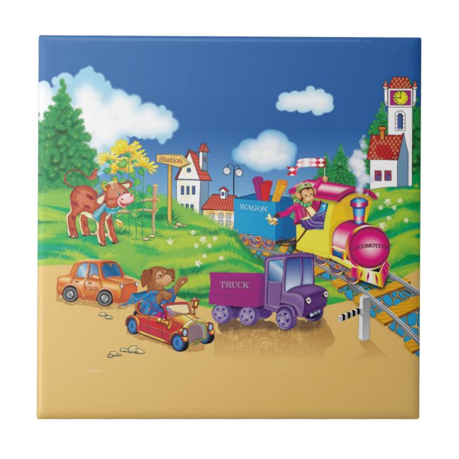 tåg och bil kakelplatta (Framsidan)