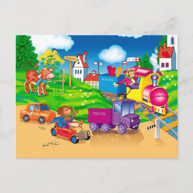 tåg och bil vykort (Framsida)