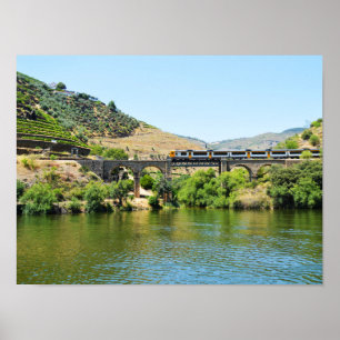Tåg och floden Douro i Portugal Poster