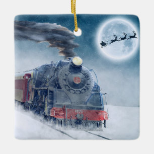 Tåg och renar julgransprydnad keramik