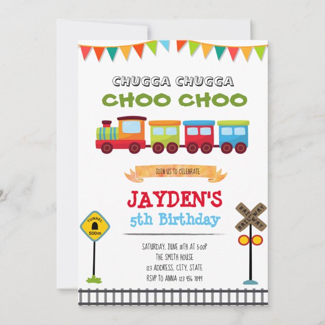 Tåg pojke födelsedagsfest inbjudan (Framsida)