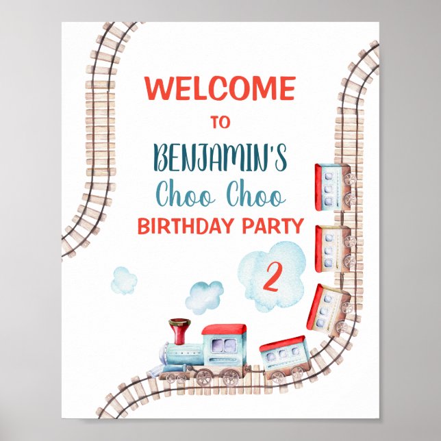 Tåg Railroad Vintage Rail Boy Birthday Välkommen Poster (Framsidan)