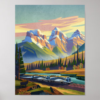 Tåg som färdas genom Rocky mountains Poster