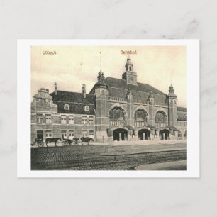 Tåg Station Bahnhof, Lubeck, Tyskland Vintage Vykort