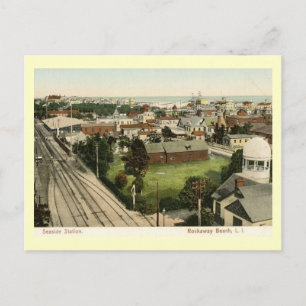 Tåg Station, Rockaway Beach, New York Vintage Vykort